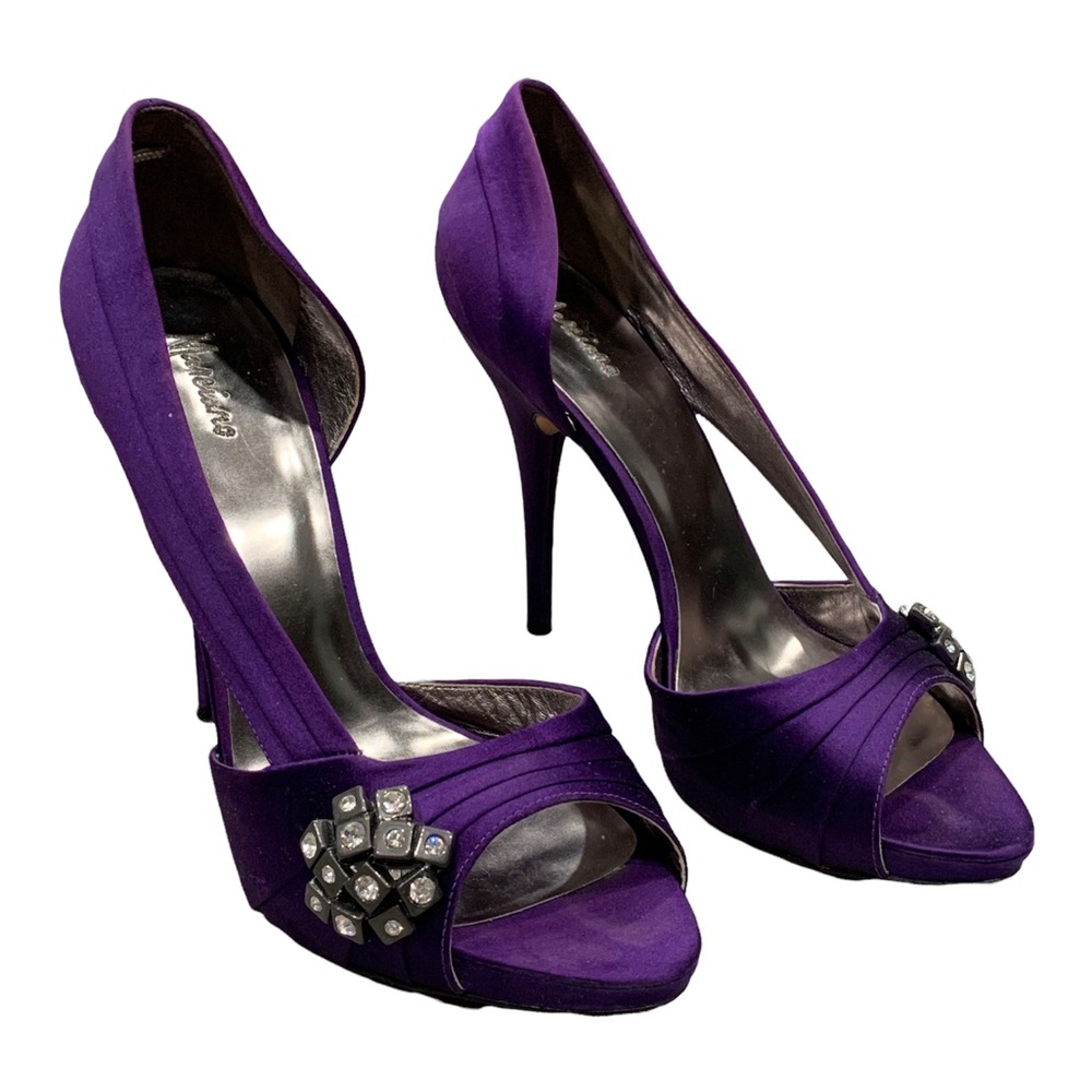 Marciano Formal Purple & Silver Open-Toe Heels with Jewel Design